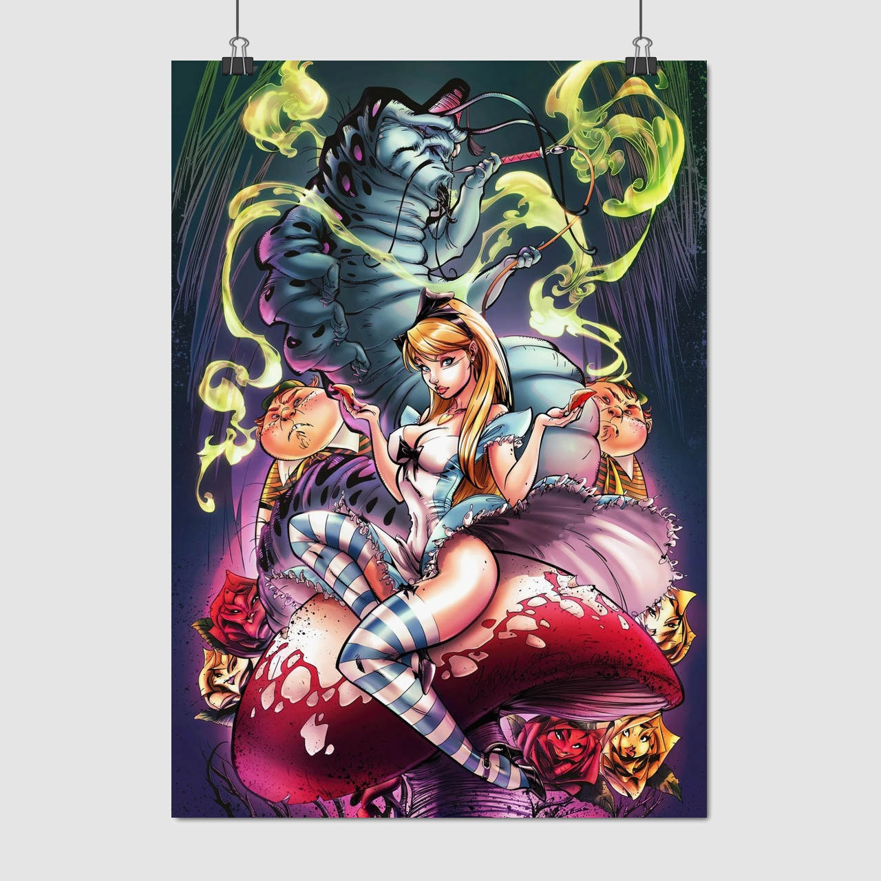 Плакат "Аліса в Задзеркаллі, верхи на грибі", 60×43см