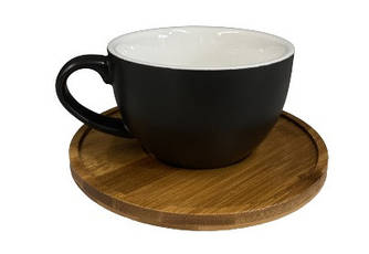 Чашка чайна з блюдцем Оленс Стокгольм-колір чорна 300 мл порцеляна+дерево (102-212-2)