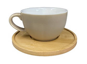 Чашка чайна з блюдцем Оленс Стокгольм-колор бежева 300 мл подряпана +дерево (102-212-3)