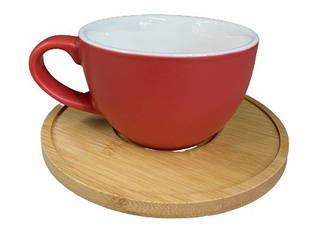 Чашка чайна з блюдцем Оленс Стокгольм-колір червона 300 мл порцеляна +дерево (102-212-7)