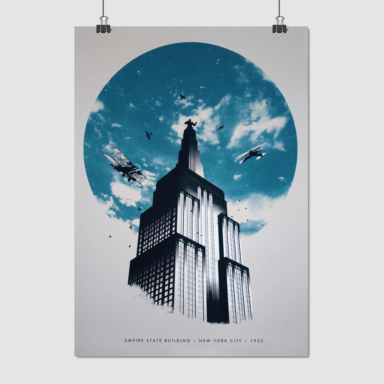 Плакат "Кінг-Конг на хмарочосі, Манхеттен, Нью-Йорк, King Kong, Empire State Building", 60×43см