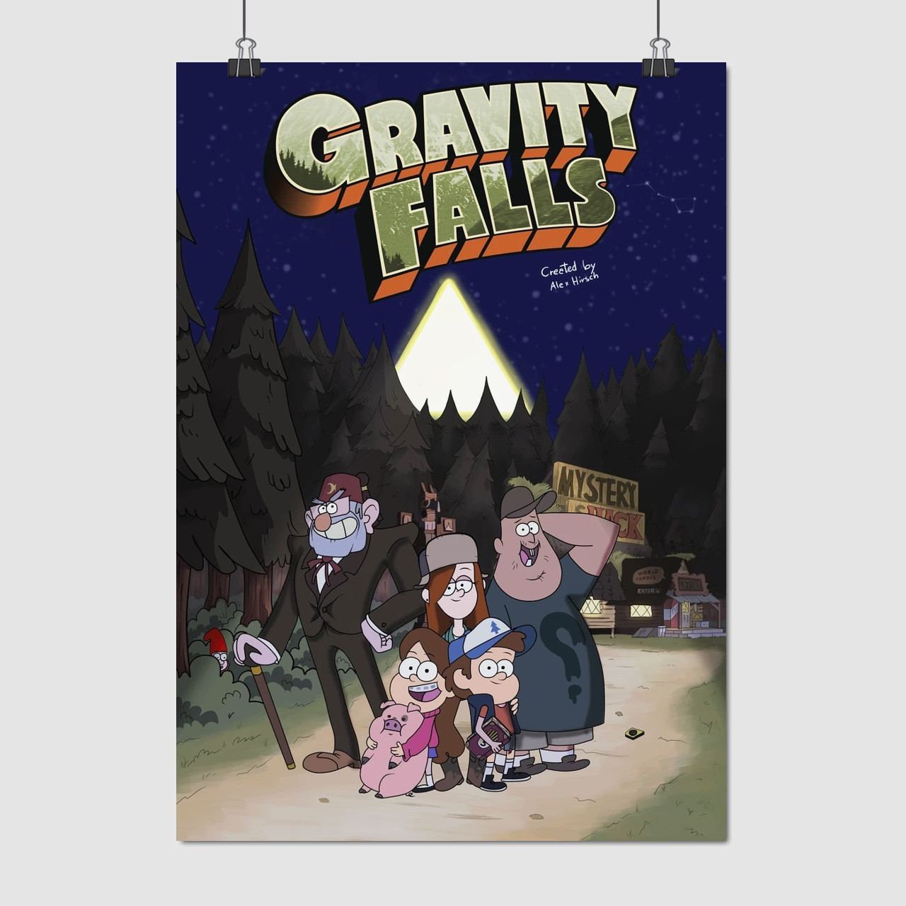 Плакат "Гравіті Фолз, персонажі на фоні гори, Gravity Falls", 60×43см