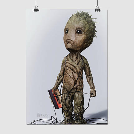 Плакат "Грут у магнітофонній стрічці, Groot", 60×43см, фото 1