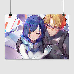 Плакат "Коханий у Франксі, Хіро та Код 002, Darling in the Franxx", 43×60см