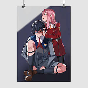 Плакат "Коханий у Франксі, Хіро та Код 002, Darling in the Franxx", 60×43см