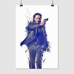 Плакат "Джон Вік на білому тлі, Кіану Рівз, John Wick", 60×40см