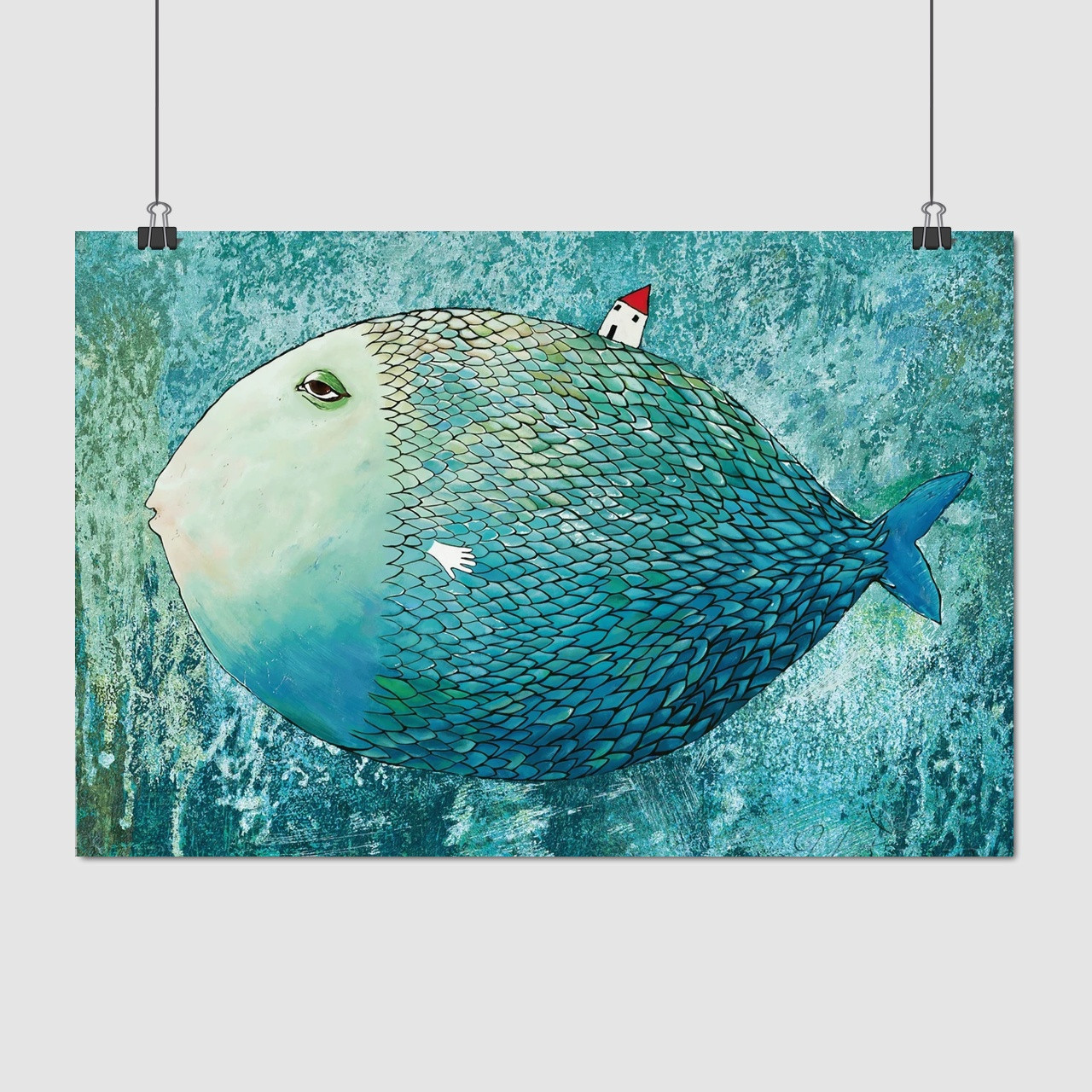 Плакат "Гігантська риба з будиночком на спині", 40×60см