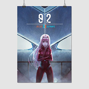 Плакат "Коханий у Франксі, Код 002, Нуль Два, Darling in the Franxx, Zero Two", 60×43см