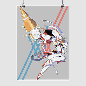 Плакат "Коханий у Франксі, Код 002, Darling in the Franxx", 60×43см