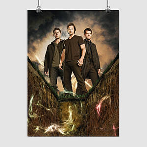 Плакат "Надприродне, Вінчестери та Кастіель біля могили, Supernatural", 60×43см