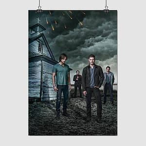 Плакат "Надприродне, брати Вінчестери біля церкви, Supernatural", 60×43см