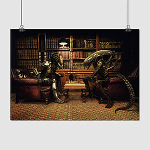 Плакат "Чужий проти Хижака, шахи, Alien vs Predator", 43×60см