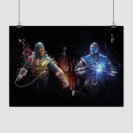 Плакат "Мортал Комбат, Сабзіро та Скорпіон, Mortal Kombat, Sub-Zero and Scorpion", 43×60см, фото 1