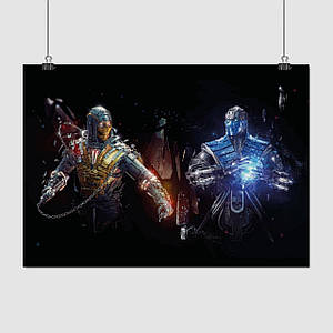 Плакат "Мортал Комбат, Сабзіро та Скорпіон, Mortal Kombat, Sub-Zero and Scorpion", 43×60см
