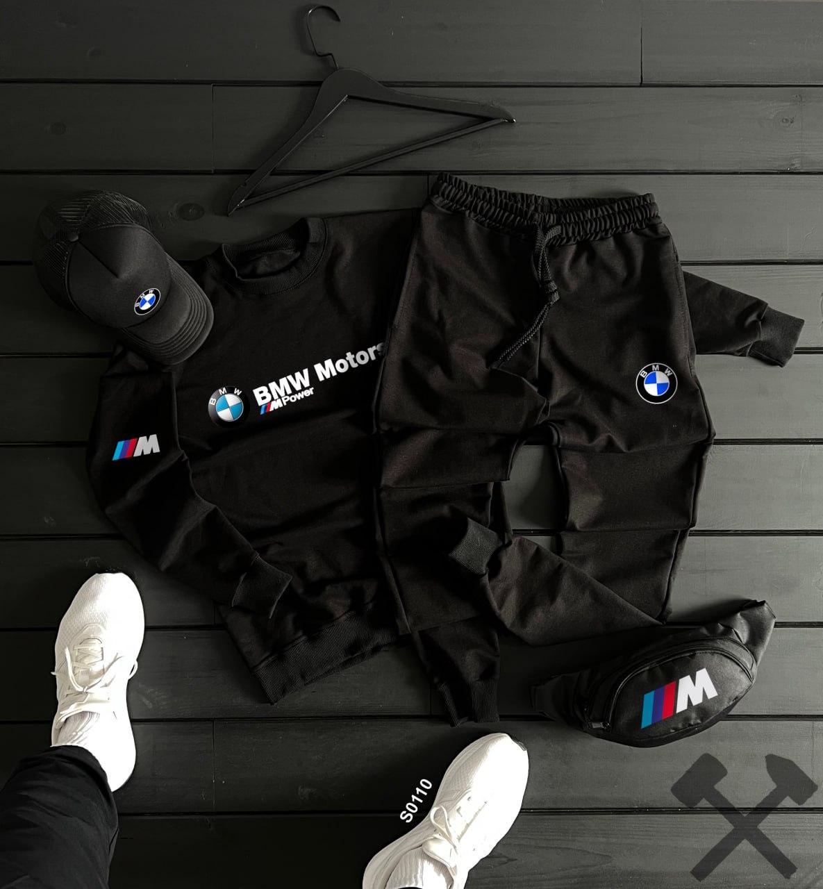 Спортивний костюм чоловічий BMW Motorsport весняний осінній світшот штани бмв чорний