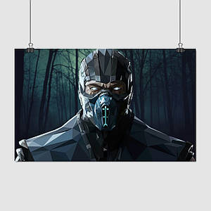 Плакат "Мортал Комбат, Сабзіро, арт у стилі low poly, Mortal Kombat, Sub-Zero", 37×60см