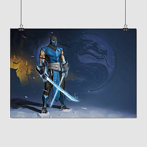 Плакат "Мортал Комбат, Саб-Зіро на снігу, Mortal Kombat, Sub-Zero", 43×60см