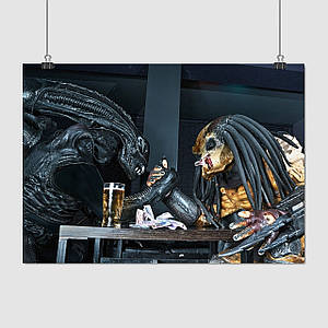 Плакат "Чужі проти Хижаків, армрестлінг, косплей, Alien vs Predator", 43×60см