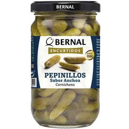 Корнішони Bernal зі смаком анчоуса 300 г,(суха вага 170 г), фото 1
