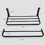 Вішалка для рушників у ванну алюмінієва дворівнева з полицею та гачками 56x23 см, настінний тримач Чорний, AND-3819, фото 8
