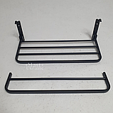 Вішалка для рушників у ванну алюмінієва дворівнева з полицею та гачками 56x23 см, настінний тримач Чорний, AND-3819, фото 10