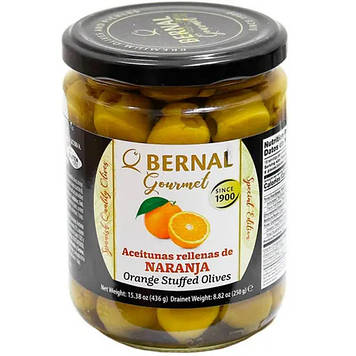Оливки Bernal Gourmet фаршировані пастою з апельсина 436 г,(суха вага 250 г