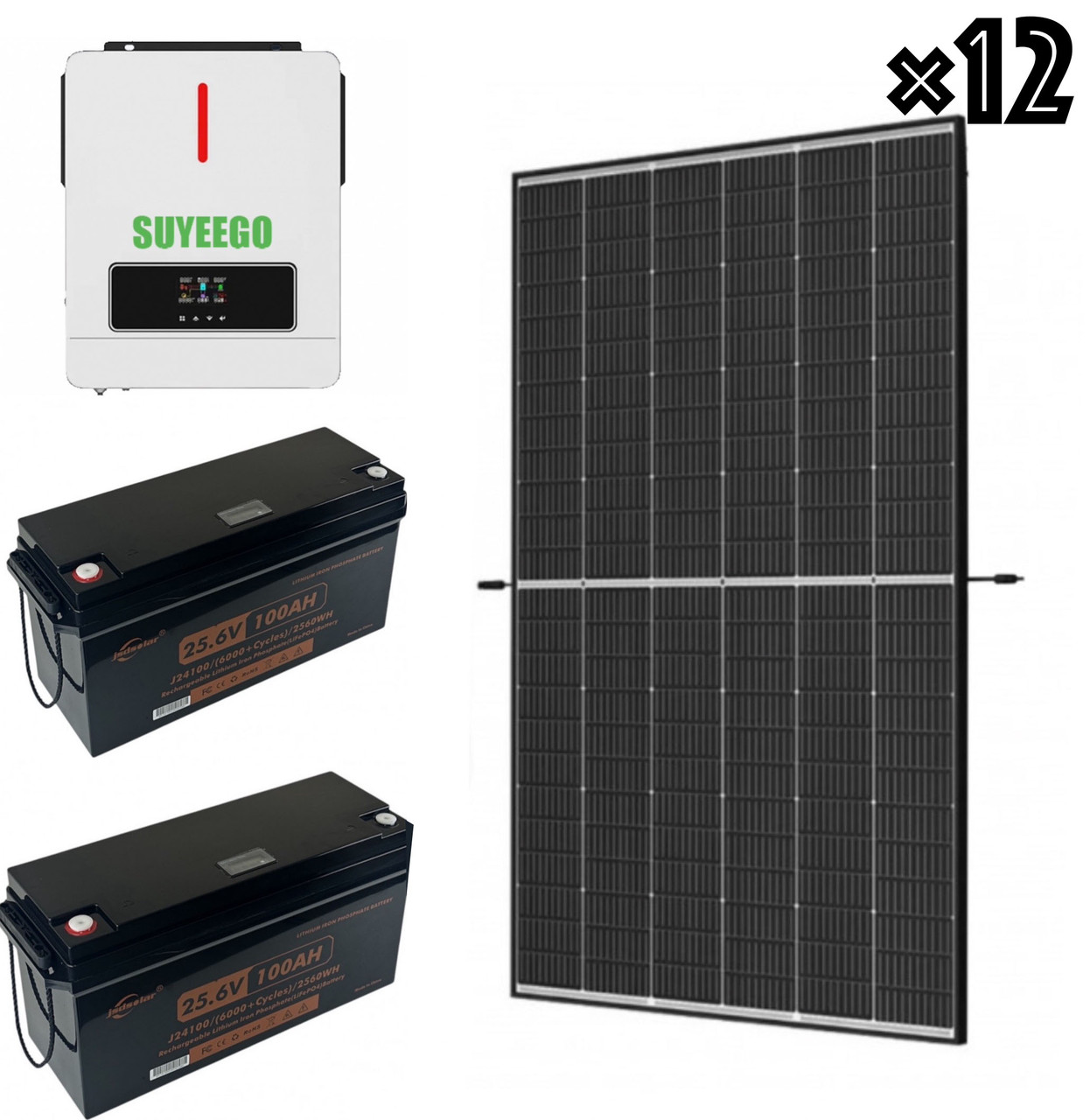 Інвертор 6,2 кВт 48V + сонячні панелі 445Вт + LiFePO4 акумулятор 24V 100Ah + кабель 500мм (резервне живлення для дому)