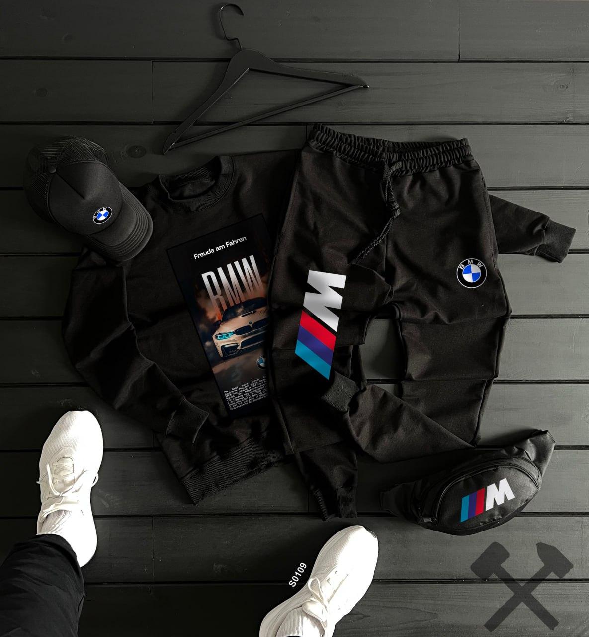 Спортивний костюм чоловічий BMW Power весняний осінній світшот штани бмв чорний, фото 1