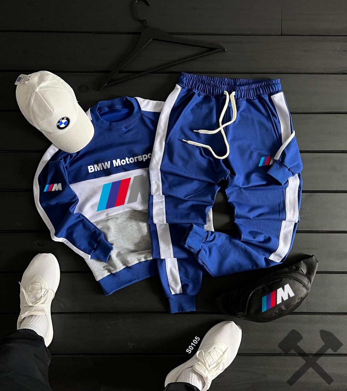 Спортивний костюм чоловічий BMW Motorsport весняний осінній літній бмв синій з лампасами