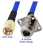 Пігтейл N-Type мама фланец - SMA тато, кабель RG402, 6 ГГц, 15 см