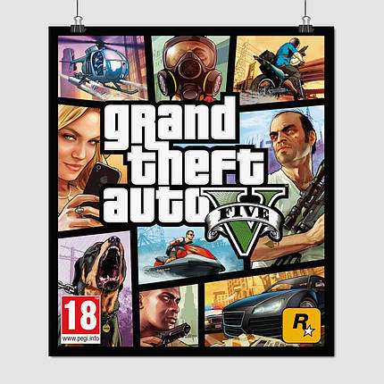 Плакат "ГТА 5, Значна автокрадіжка 5, Grand Thief Auto, GTA 5", 70×60см, фото 1