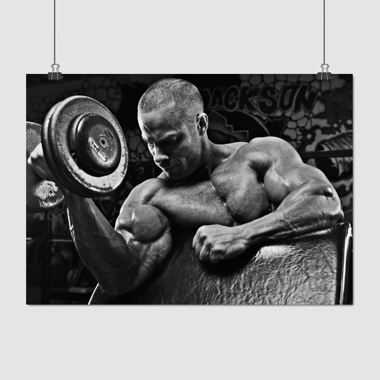 Плакат "Бодібілдер з гантелей", 43×60см