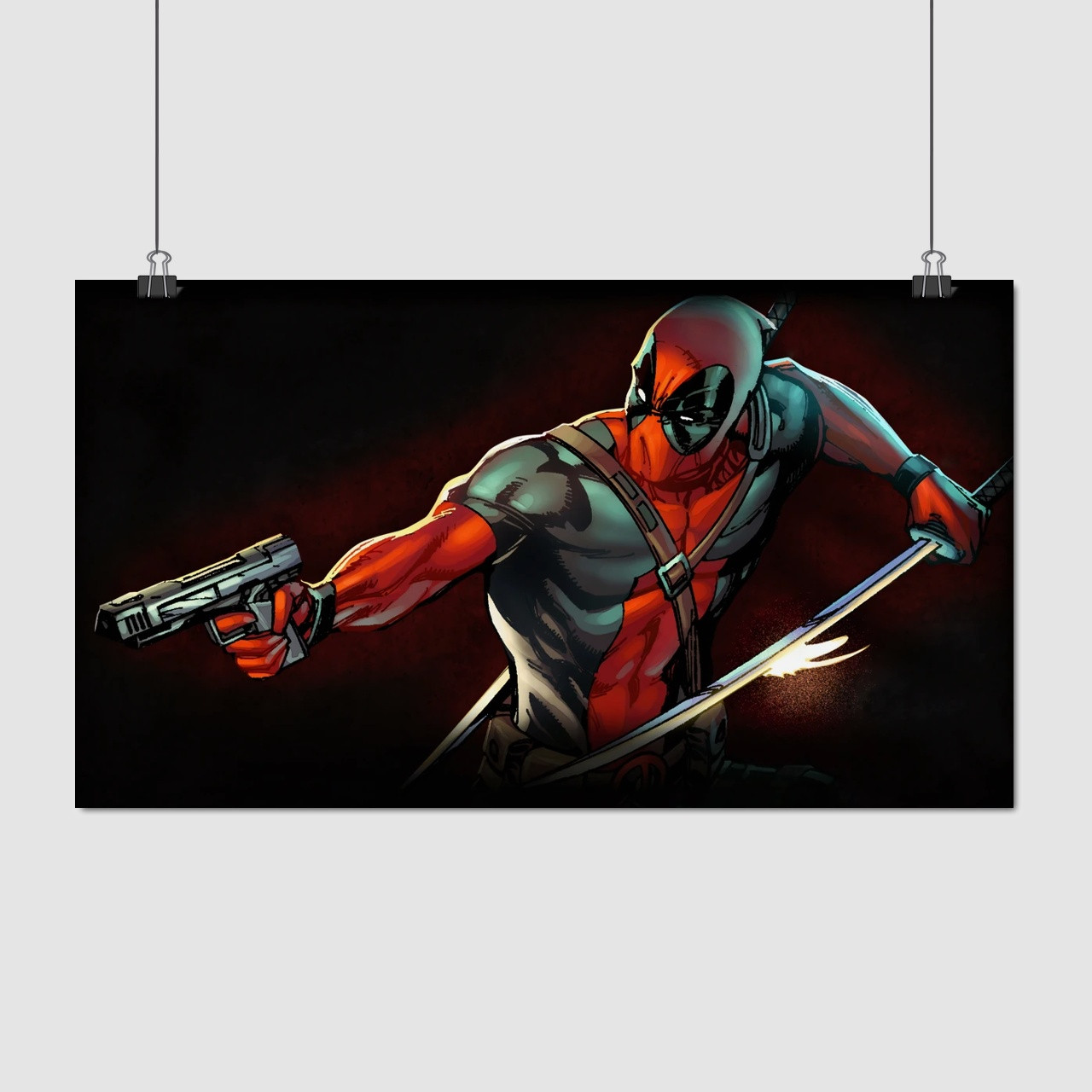 Плакат "Дедпул з пістолетом та мечем, Deadpool", 34×60см