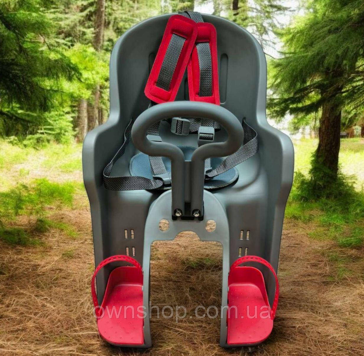 Дитяче велосипедне крісло над рамою, CoPilot T-811, 5-точкові ремені, до 15 кг, сіро-червоне, фото 1
