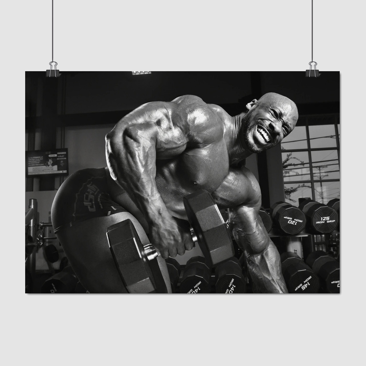 Плакат "Бодібілдер з гантелей, потяг до пояса", 43×60см