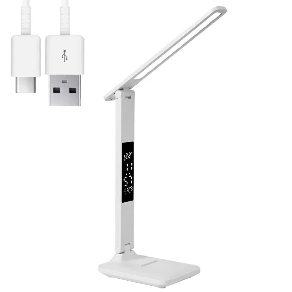 Настільна лампа з одним плафоном та дисплеєм 4в1, 7W, від USB / Сенсорна світлодіодна лампа на акумуляторі, фото 1