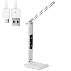 Настільна лампа з одним плафоном та дисплеєм 4в1, 7W, від USB / Сенсорна світлодіодна лампа на акумуляторі