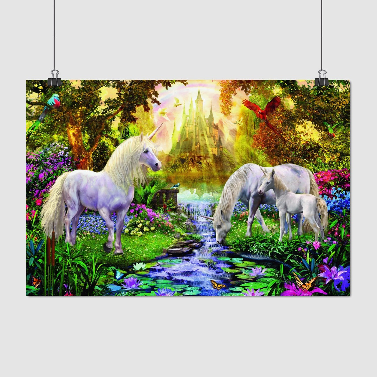 Плакат "Три єдинороги на галявині", 60×40см