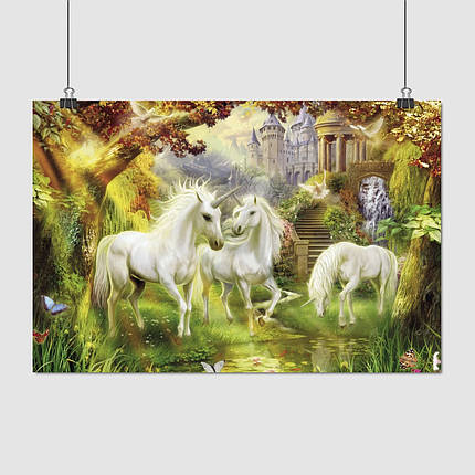 Плакат "Три єдинороги на галявині", 40×60см, фото 1