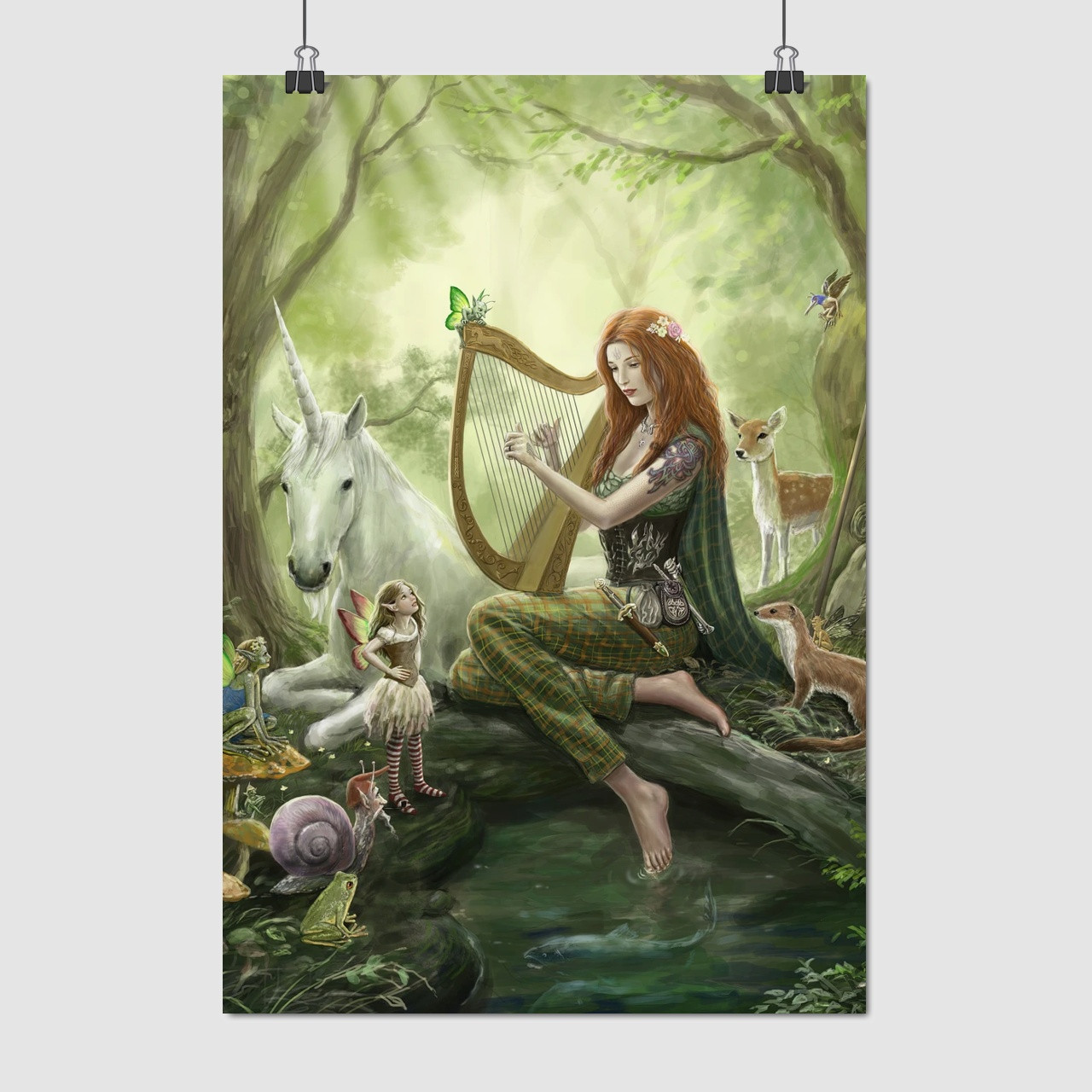 Плакат "Єдиноріг та ельфійка з арфою", 60×41см