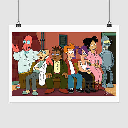 Плакат "Футурама, Всі персонажі на дивані, Futurama", 43×60см, фото 1