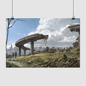 Плакат "Останні з нас, руїни мосту, постапокаліпсис, концепт-арт, Last Of Us", 43×60см