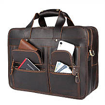 Велика сумка для ноутбука 15" 17" 19" зі шкіри crazy horse John McDee 7387R-1, фото 4