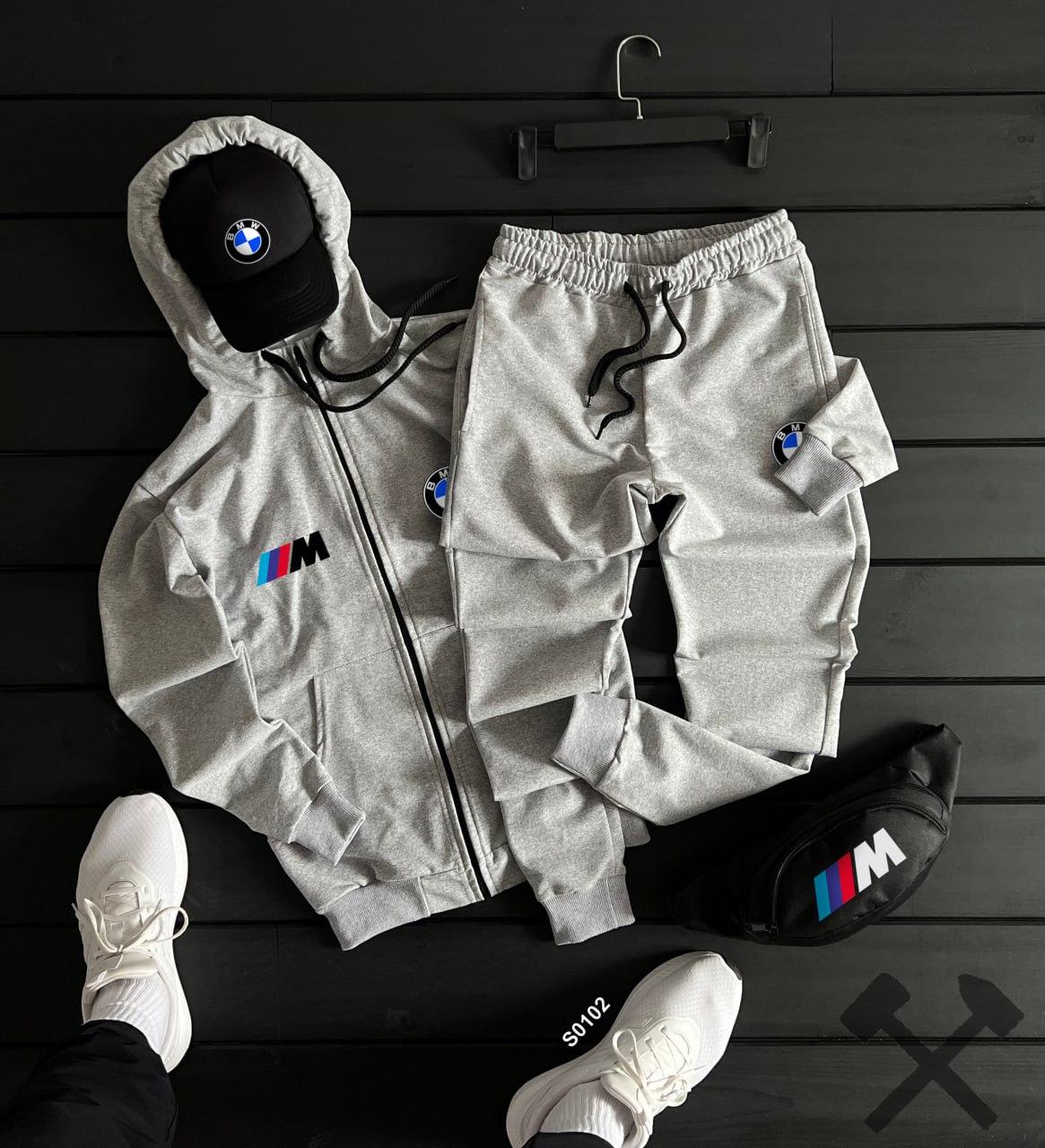 Чоловічий спортивний костюм BMW Motorsport весняний осінній на блискавці бмв сірий