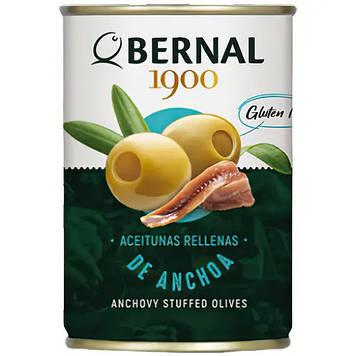 Оливки Bernal фаршировані анчоусом з/б 292 г,(суха вага 120 г)