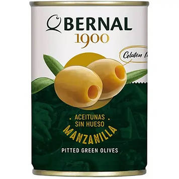 Оливки Bernal Manzanilla без кісточки з/б 292 г,(суха вага 120 г)