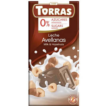 Шоколад Torras молочний з фундуком без цукру 75 г 562