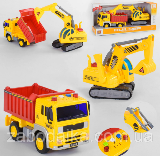 Набір спецтехніка машина вантажівка екскаватор самоскид інерційний звук, світло, фото 1