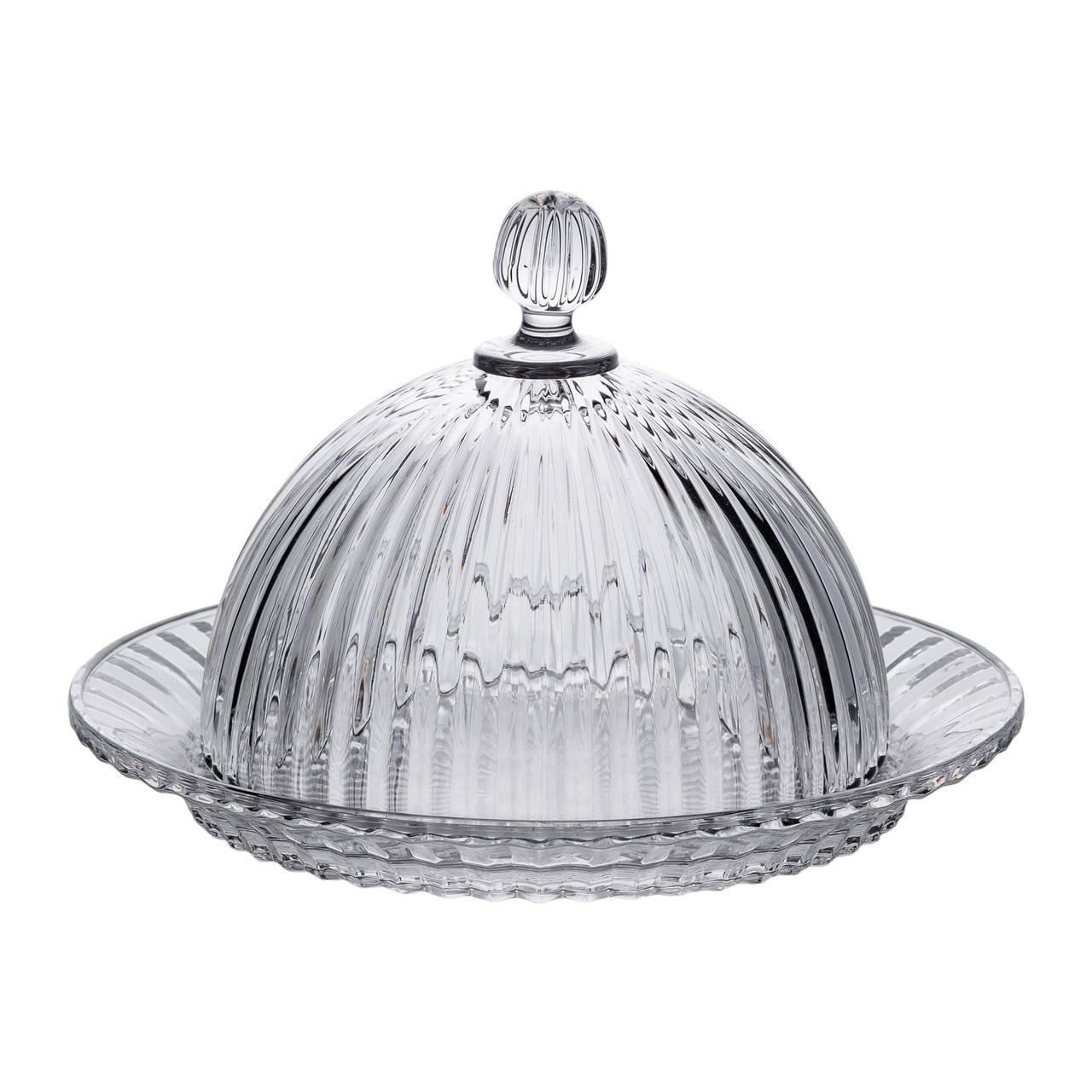 Блюдо сервірувальне з кришкою Ø 20 см скляне прозоре для десертів, випічки, фруктів, фото 1