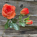 Штучні квіти гілка троянда-трійка 67 см силікон листя поморанчеві, фото 2
